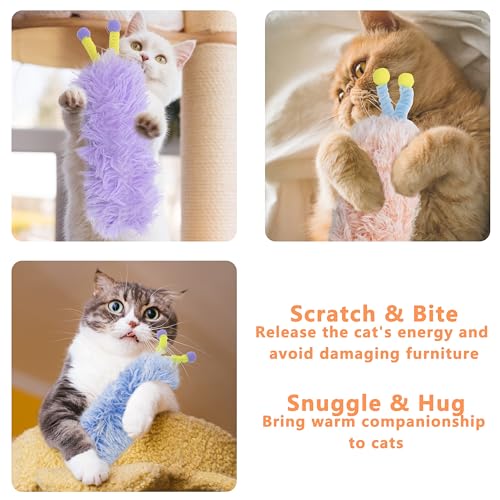 3 Pack Catnip Toys,Soft and Durable Cat Pillows Toys, Rich Color Cat Toys with Antennae, Indoor Interactive Cat Kicker Toys, Companion Toys for Cats (Antenna Purple Set) - color: A-Purple+Blue+Pink