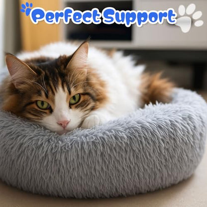 2-Pack Small Calming Dog & Cat Bed Anti Anxiety Fluffy Plush Pet Beds with Anti-Slip Bottom Machine Washable Interchangeable Pet Bed for Kittens & Puppies(Gray Series,21x16.5 Inch) - color: Gray Series