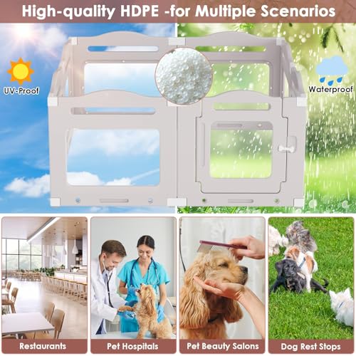 Acrylic Dog Playpen Indoor, Puppy Cat Small Pet Play Pen, 50.8" L x 50.8" W x 23.6" H Clear PlayPen for Cat Rabbit Ferret, Dog Fence Crate Whelping Cage (Apricot Gray, 8 Panel) - color: Gray