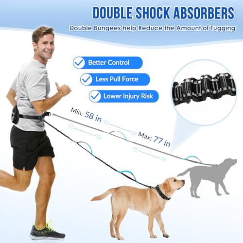 SlowTon Hands Free Dog Leash - with Removable Zipper Pouch, Shock Absorbing Bungee, Dual Handle & Reflective Stitches, Wide Padded Adjustable Waist Leash for Dogs Walking Running (L, for 1 Dog) - size: Large for 25 - 80 lbs