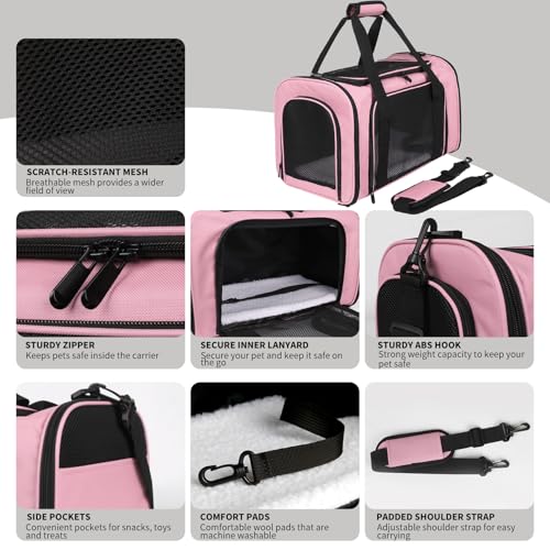 Cat Carriers Soft-Sided,Pet Carrier for Small Cats Dogs Puppies up to 1-15 LBS,TSA Airline Approved, (Medium,Pink) - color: pink, size: 17.0"L x 11.0"W x 11.0"H