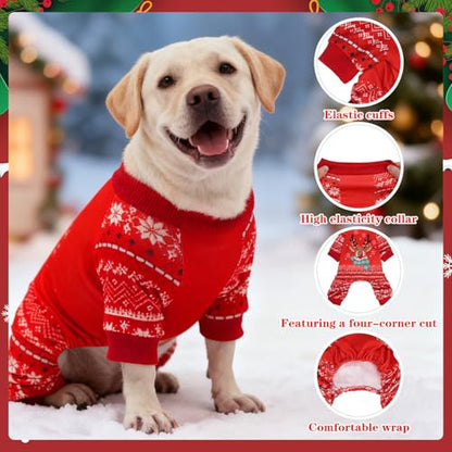 EXPAWLORER Dog Christmas Pajamas for Small Medium Large Dogs, Pet Holiday Onesie Costume, Warm Soft Lightweight Stretchy Xmas Outfit Winter Clothes Sweater Jumpsuit Pjs for Puppy Cats Boys & Girls L - size: Large