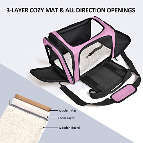 Henkelion Pet Carrier for Small Medium Cats Dogs Puppies up to 15 Lbs, TSA Airline Approved, Soft Sided, Collapsible Travel - Pink - color: Pink, size: 17.0"L x 11.0"W x 11.0"H