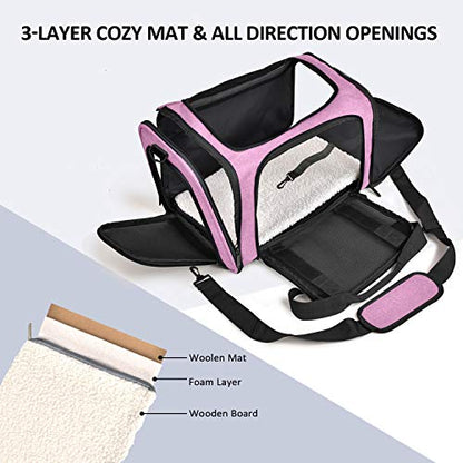 Henkelion Large Cat Carriers Dog Carrier Pet Carrier for Large Cats Dogs Puppies up to 25Lbs, Big Dog Carrier Soft Sided, Collapsible Travel Puppy Carrier - Large - Pink - color: Pink, size: 20.0"L x 13.0"W x 13.0"H