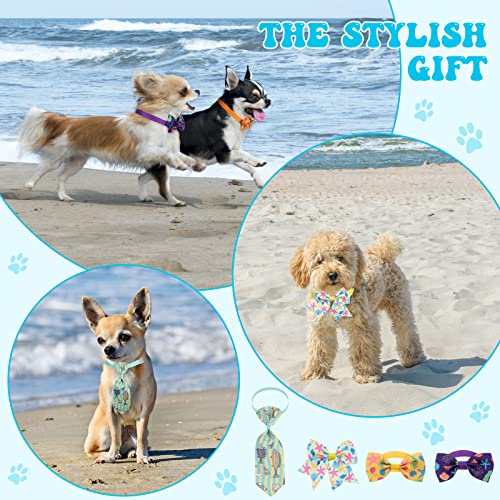 Reginary 100 Pieces Dog Bow Tie Collar Set Include 40 Dog Neckties, and 30 Puppy Bowties, 30 Collar Flowers, Adjustable Pet Ties Grooming for Small Medium Cats Pets Supply(Ocean) - style: Ocean