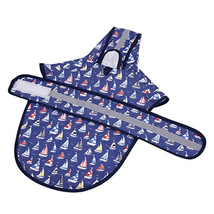 HDE Dog Raincoat Jacket Reflective Adjustable Hooded Pet Poncho Rain Coat with Leash Hole for Small to X-Large Dogs Nautical Boats - S - color: Nautical Boats, size: Small