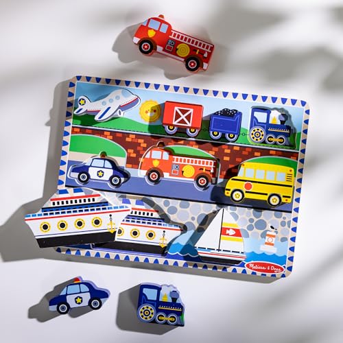 Melissa & Doug Vehicles Wooden Chunky Puzzle (9 pcs), Educational Screen Free Activity for Toddler, Preschoolers And Kids Ages 2+- FSC Certified - style: Vehicles