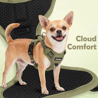 Funfox Dog Harness No Pull, Adjustable Pet Vest Harness, Super Soft Material with Vertical Handle Easy Control, Reflective Night Walking, 2 Leash Clips for Small Sized Dogs, Army Green, S - color: Army Green, size: Small