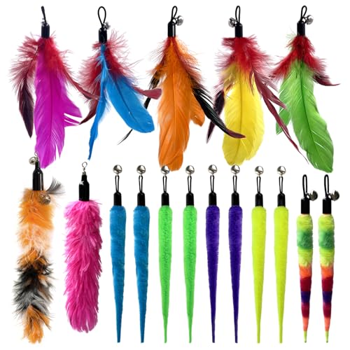 AcceLeah Cat Toy Replacement Feathers Cat Toy Wand Refills, Natural Bird Feathers Dragonfly Worm Refill, Cat Feather Toy Replacement for Cat Wand (17 Pcs (No Eyes)) - color: 17 Pcs (No eyes)