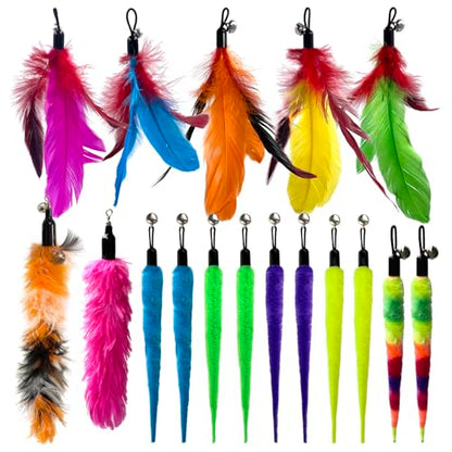 AcceLeah Cat Toy Replacement Feathers Cat Toy Wand Refills, Natural Bird Feathers Dragonfly Worm Refill, Cat Feather Toy Replacement for Cat Wand (17 Pcs (No Eyes)) - color: 17 Pcs (No eyes)