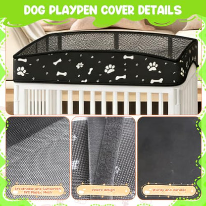 Dog Playpens Cover and Bottom Mat Set,Playpen Not Included, Non-Slip Dog Crate Covers 36 Inch, Dog Playpen Bottom Pad, Washable Reusable Puppy Playpen Pad for Pet PlayPen, Dog Kennel Covers 36 Inch