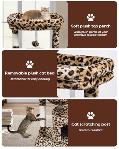 SYANDLVY Small Leopard Print Cat Tree for Indoor Cats, Cat Tower with Scratching Post, Modern Cat House with Padded Perch, Kittens Condo with Cradle, Cat Cave - color: Leopard Print