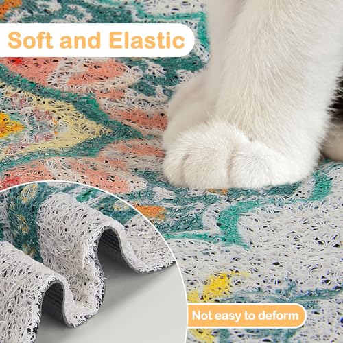 Glittme Cat Litter Mat with Non-Slip Bottom Litter Box Mat 24"X15" Litter Trapping Mat Easy to Clean Washable Cat Food Mat for Kitty,S - color: Cyan-blue, size: 24"x15"