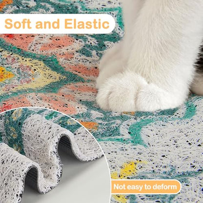 Glittme Cat Litter Mat with Non-Slip Bottom Litter Box Mat 24"X15" Litter Trapping Mat Easy to Clean Washable Cat Food Mat for Kitty,S - color: Cyan-blue, size: 24"x15"