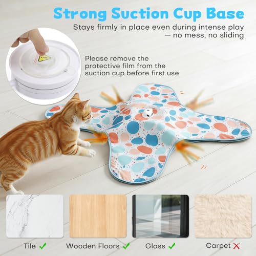 Interactive Cat Toys, Hide and Seek Cat Toy, 2 in 1 Automatic Moving Concealed Feathers for Indoor Cats, Non-Slip Suction, Touch Activated, USB Rechargeable, Blue - color: Blue