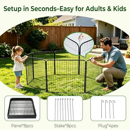 Dog Playpen 24 Inch 8 Panels, Foldable Metal Dog Playpen Indoor Outdoor, Puppy Playpen for Small Dogs, Portable Heavy Duty Pet Playpen, Durable and Secure