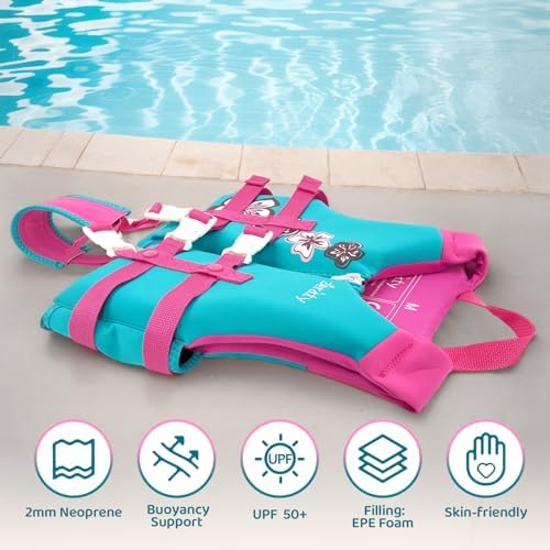 Toddler Swim Vest Neoprene Kids Float Jacket Swimming Aid for Children Girls and Boys 20-30-40-50-60-70-80Lbs with Dual Adjustable Safety Straps - color: Pink, size: S(Age Recommend 1-3 Years)