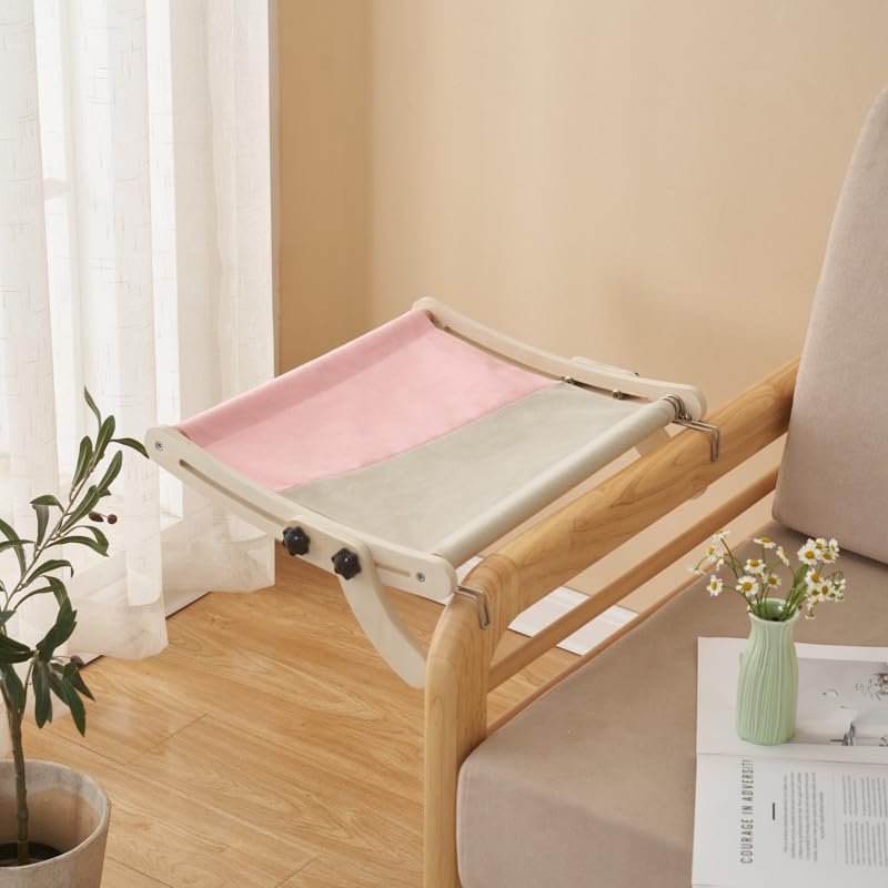Cat Window Perch, No Screws Easy to Adjust & Assemble, Adjust Wooden Seat for Kitten Bedside Windowsill, Wooden Cats Furniture - color: Gray pink