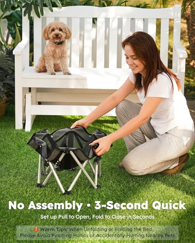 Pecute Elevated Dog Bed with Cooling Blanket, Chew Proof Outdoor Pet Cot for Small Dogs, Tool-Free Assembly & 360° Breathable Mesh for Summer Camping, Orthopedic Joint Support, M, 26×23.6×5.9" - size: M(26 × 23.6 × 5.9'')