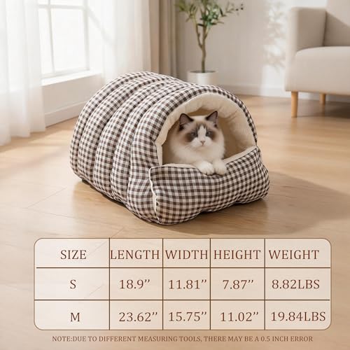 Small Cat Dog Cave Bed Calming Pet Nest Warm Plush Covered Cat House with Hooded Blanket Removable Hooded Blanket Cushion Washable Soft Calming Indoor Cat Bed(Gray, Medium) - color: Gray, size: Medium