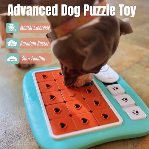 Dog Puzzles for Smart Dogs,Level 3 Interactive Dog Treat Puzzle for Iq Training, Dog Puzzle Toy for Large Medium Small Dogs with Squeaky Dog Button Design - color: Red Puzzle