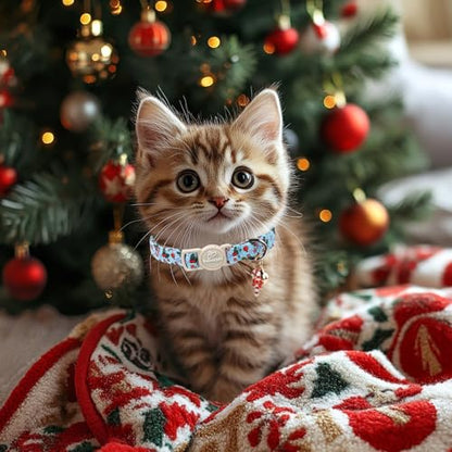 2 Pack Christmas Cat Collars - Breakaway Cat Collar with Bell, Candy Cane and Snowman Pendant, Winter Adjustable Kitten Collars for Girl Boy Cats, Blue&Red - color: Blue&Red