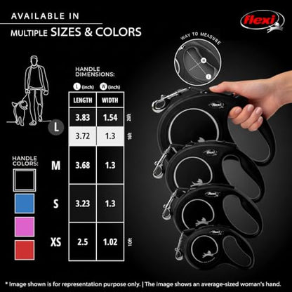FLEXI New Classic Tape Retractable Dog Leash for Large Dogs Upto 110 lbs. – 26 ft., Black | Tangle Free Pet Walking Leash with One-Handed Brake, Pause, Lock|German Quality Product - color: Black, size: Large - 26 Feet (Tape)
