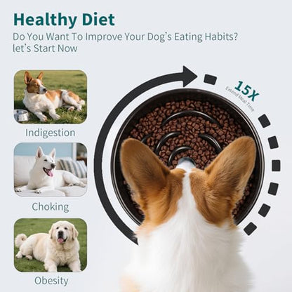 8.26 in Deep Green Dog Bowl Slow Feeder Ceramic for Medium and Large Breed,Elevated/Raised Slow Feeding Dog Food Water Dish Heavy Weighted,Puppy Dish for Fast Eaters,Puzzle Eating Bowl Meteor - color: Upgraded Deep Green Slow Feeder Elevated