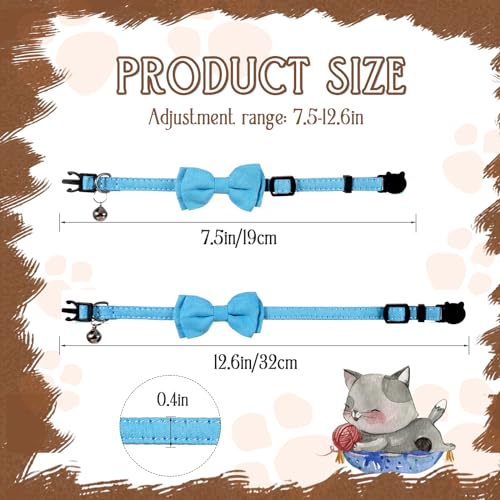 2 Pcs Boy Cat Collar with Bell Breakaway Cat Collars Cute Kitten Bow Tie Collar Adjustable Small Puppy Safety Collar Solid Color Plaid Pet Collar (Blue) - color: blue