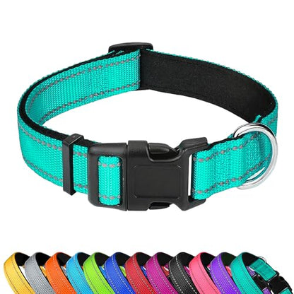 Reflective Dog Collar, Adjustable Soft Neoprene Padded Nylon Pet Collars with Buckle for Small Dogs, Teal,S - color: Teal, size: Small
