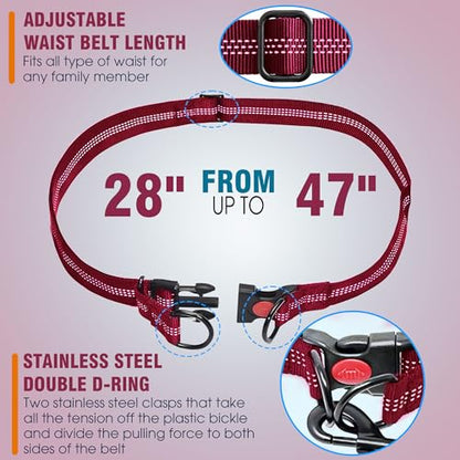 Hands Free Dog Leash with Waist Belt – No-Pull Bungee, Dual Padded Handles & Zipper Pouch for Running, Walking & Training – Adjustable Waist Leash for Large & Medium Dogs (Red) - color: Red