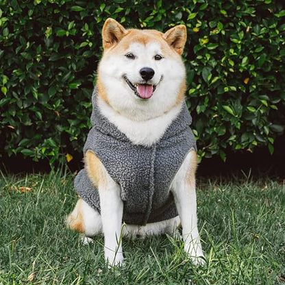 Tuff Pupper Fleece Dog Hoodie Sweater | Teddy Sherpa Outer & Soft Polar Fleece Lining | Adjustable Fit Winter Coat with Hood, Leash Hole, Ribbed Cuffs | for Small Medium Large XL XXL Dogs (Grey, M) - color: Grey, size: 25-40 lbs (Medium)