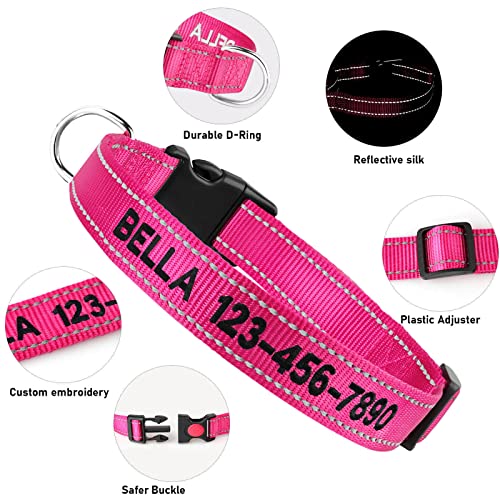 Personalized Dog Collar - Reflective Custom Embroidered with Pet Name and Phone Number for Boy and Girl Dogs, 4 Adjustable Sizes, XSmall,Small, Medium and Large - color: Buckle Lock