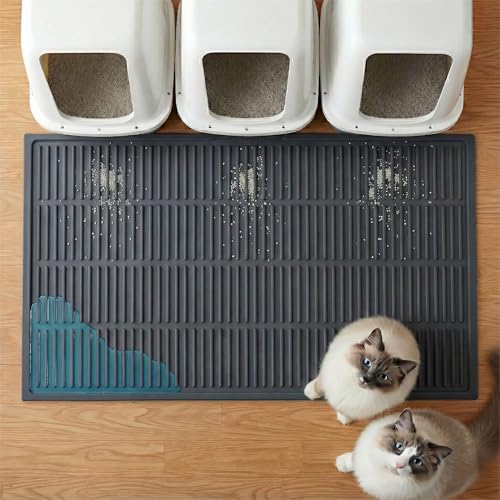 Extra Large Litter Mat: XL 39"x29" Silicone Waterproof Groove Design Litter Trapping Mat Easy to Clean for Multiple-Cats - Jumbo Non-Slip Cat Box Rug for Floor (Grey) - color: Grey, size: XL 39x29 Inch