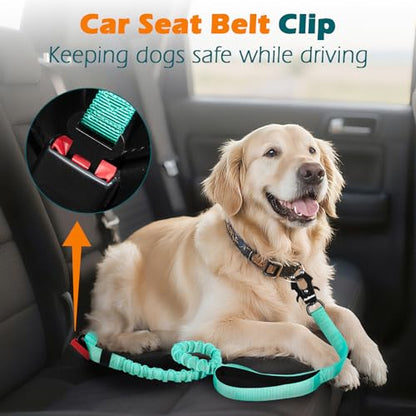 Heavy Duty Tactical Dog Leash, 5 FT Bungee Shock Absorption Leash with 2 Padded Handles, Quick Release Metal Clip, Car Seatbelt, No Pull Training Lead for Large Medium Dogs（Turquoise） - color: Turquoise
