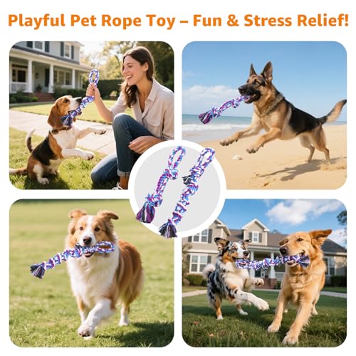 LOOBANI Dog Rope Toys for Aggressive Chewers, 2 Packs Replacement Interactive Chew Toy for Pet Grinding Teeth, Tug of War Toy for Small Medium Large Breeds(Purple Blue) - color: Purple Blue