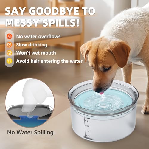 Decflow 1.2Gallon Dog Water Bowl No Spill, 4.5L Large Capacity Spill Proof Dog Bowls with Transparent Floating Disk, No Splash Slow Drinking Dog Bowl for Sloppy Messy Drinkers (Clear) - color: A-Transparent