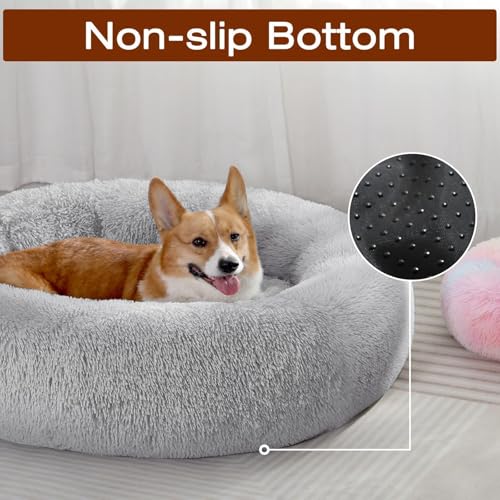 JOLLYVOGUE Dog Beds Large Sized Dog, 36 inches Calming Soft Anti-Anxiety Donut Dogs Bed, Washable Round Fluffy Cushion for Large Pets, Fits up to 80 lbs Pets - color: 01 - Light Grey, size: 36"
