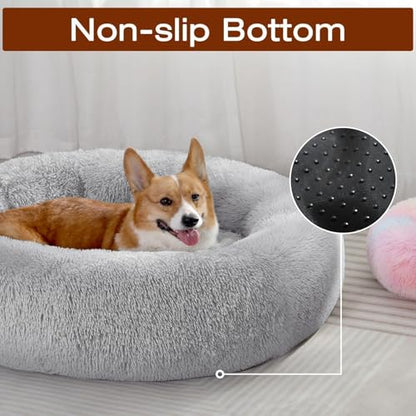 JOLLYVOGUE Dog Beds Large Sized Dog, 36 inches Calming Soft Anti-Anxiety Donut Dogs Bed, Washable Round Fluffy Cushion for Large Pets, Fits up to 80 lbs Pets - color: 01 - Light Grey, size: 36"