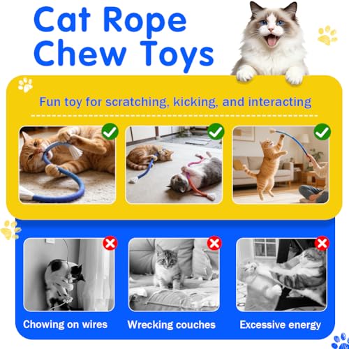 Retro Shaw Cat Toys Chew Ropes, 3Pcs, Kitten Toys for Indoor Cats with Refillable Natural Catnip, Safe Teeth Cleaning Chew Toys, Interactive Cat Nip String Kitty Toys (23.6 Inches) - size: 23.6 in