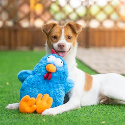 Best Pet Supplies Interactive Squeaky Dog Chew Toy, Ideal Dog Toys for Chewers, Small, Medium & Large Dogs, and Fetch Lovers - Cluck (Blue), Large - color: Cluck (Blue), size: Large
