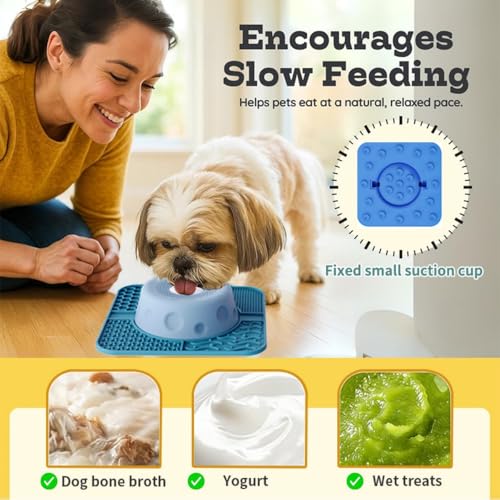 Slow Feeder Dog Lick Bowl with 3 Rolling Ball,Anti-Slip Silicone Puzzle Feeder for Liquid Treats,Bone Broth,Yogurt,Wet Food,Anxiety Relief Enrichment Lick Toy for All Dogs & Cats (Regular Blue) - color: Regular Blue