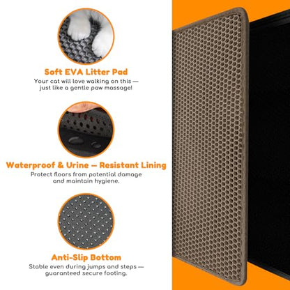 Waterproof Cat Litter Mat - New 24x16 Inch Honeycomb Double Layer Traps Litter, Waterproof & Non-Slip Floor Protector, Easy Clean, Odor-Free, Brown - color: Brown