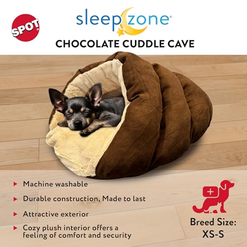 SPOT Sleep Zone Cuddle Cave Pet Bed | Soft, Plush Interior for Cats and Small Dog Breeds | Attractive and Durable Faux Suede Exterior | Machine Washable | Pet Safe - style: Brown