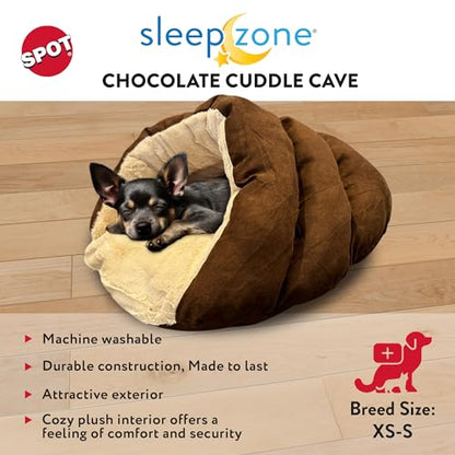 SPOT Sleep Zone Cuddle Cave Pet Bed | Soft, Plush Interior for Cats and Small Dog Breeds | Attractive and Durable Faux Suede Exterior | Machine Washable | Pet Safe - style: Brown