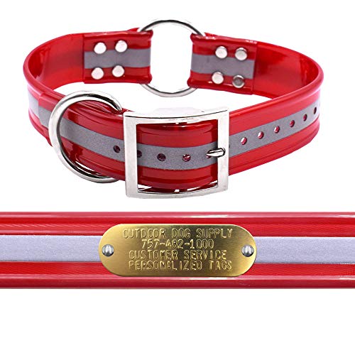 Outdoor Dog Supply 1.5" Wide 21" Long Reflective Red Waterproof Collar with Center Ring & Custom Brass Name Plate – Durable, Odor-Resistant for Large & XL Breeds - color: Reflective Red, size: 21" Long