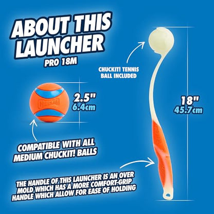 Chuckit Pro Fetch Toy Ball Launcher For Dogs; Compatible With Any Chuckit! Medium Size 18 Inch + Max Glow Ball - size: 18in