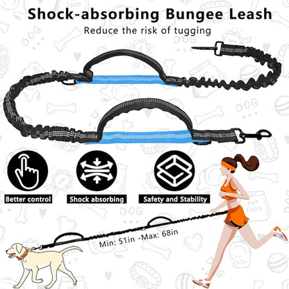Hands Free Dog Leash with Zipper Pouch, Running Waist Leash for Dog Walking, Adjustable Waist Belt for Large Dogs, Reflective Bungee Design with Two Handle for Hiking,Training, Black - color: Black