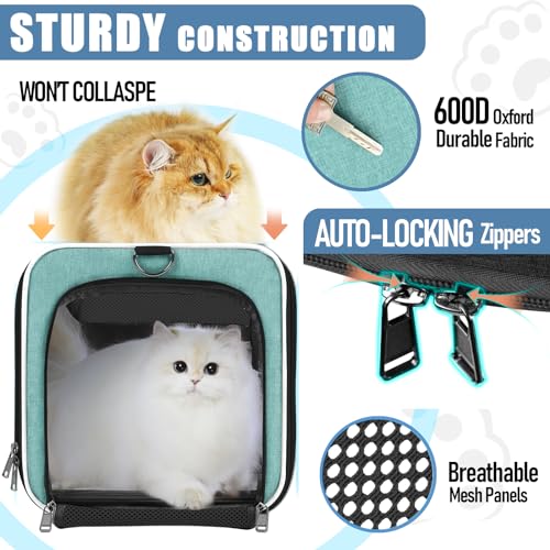 GAPZER Soft Cat Carrier Large Cat 20 lbs/Kitty Cat Travel Crate for Pet Top Load/Small Dog Sturdy Transport Fabric Carry Bag 10 Pounds/Yorkie Kennel with Pocket Teal Aqua - color: Turquoise