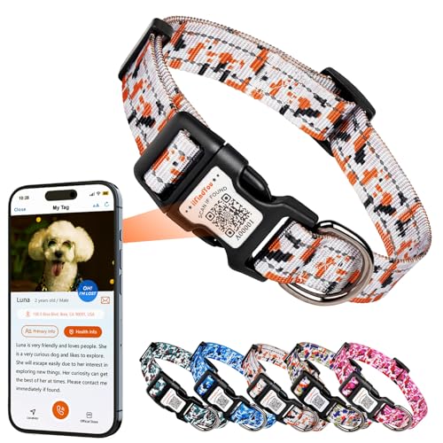 Reflective Dog Collar, Personalized Dog Collars with QR Code Buckle, Soft Nylon Pet Collar Adjustable for Small Dogs, Camo Gray S - color: Camo Gray, size: Small